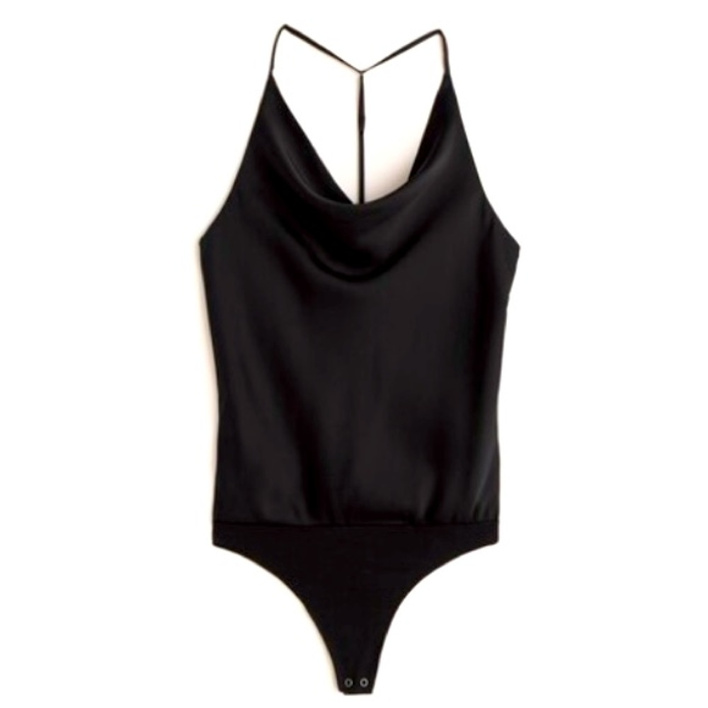 NWOT Satin Cowlneck T-Strap Back Bodysuit